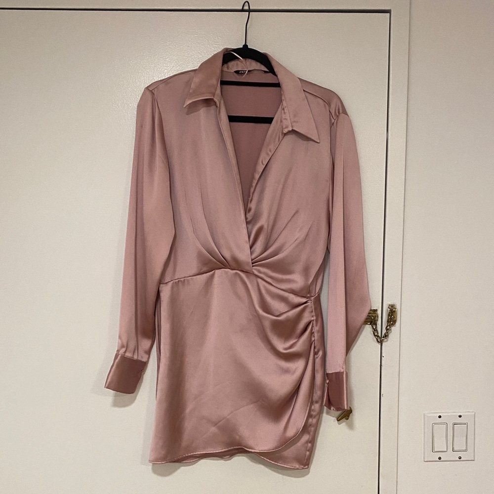 Elegant Rose Pink Satin Dress
